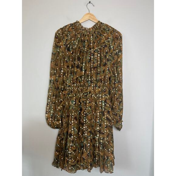 NWT Ulla Johnson Elisa Elastic Cuff Chiffon Pull-On Mini Dress Tiger's Eye - Picture 7 of 8